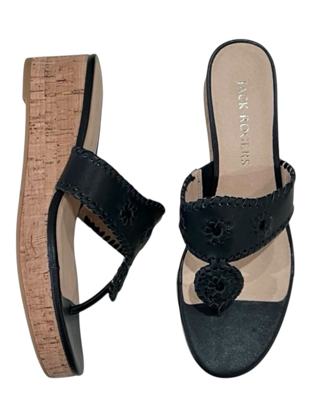 Jack Rogers Mid Wedge Sandals Black Cork Platform Slide - NEW, Size 9